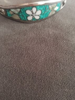 Turquoise Floral Inlay Cuff Bracelet - Women's Silver-Tone Accent